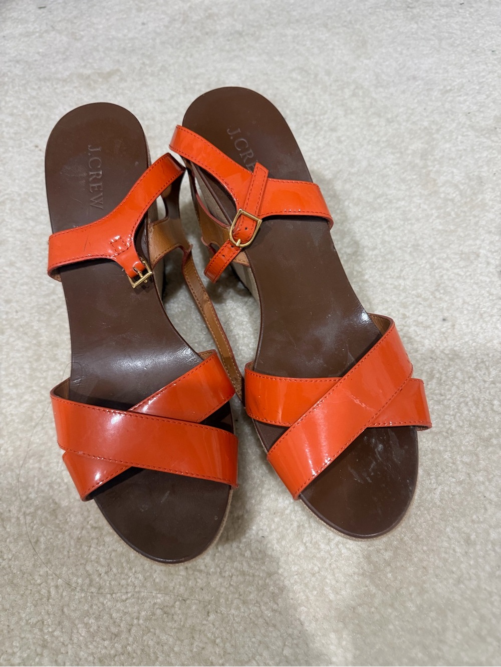 J. Crew Bright Orange Patent Leather Strappy Heels